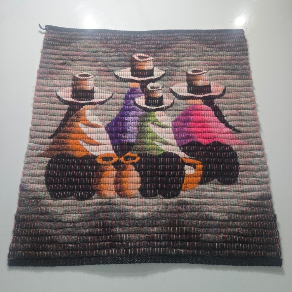 Vintage Peruvian Handwoven Wool Tapestry 20x20 Wall Hanging Las Chismosas Art